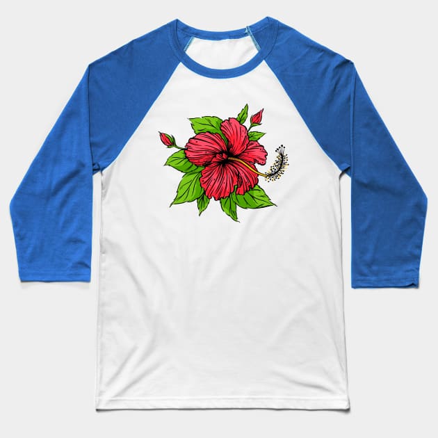 hibiscus flower hand drawn Baseball T-Shirt by Mako Design 